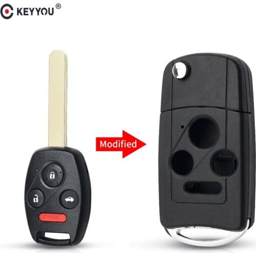 KEYYOU Modified For Honda Accord Civic Pilot CITY Jazz FR-V CRV 2007 Flip Folding Modified Key Fob 3+1 4 Buttons Auto Key Case
