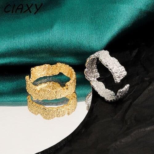 CIAXY 925 Sterling Silver Irregular Concave-convex Rings for Women Personality Opening Finger Ring Fashion Simple Jewelry
