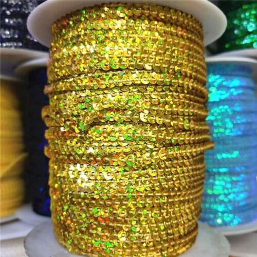 10Yard 3mm Loose Sequin Trim For Crafts Sequin Ribbon Flake String DIY Paillette Hologram Laser Gold