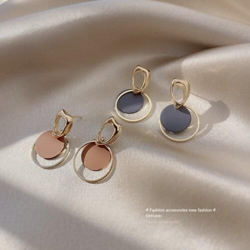 Fashion Blue Orange Circle Long Section Retro Geometry New Personality Earrings Temperament Simple Female Earrings Trend