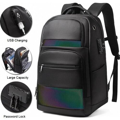Men Backpack Fit 15 inch Laptop USB Recharging Multi-layer Space Travel Male Bag Anti-thief Password Lock Backpack Mochila