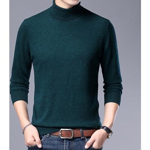 Man100% Merino Wool Sweater Autumn Winter Male Turtleneck Cashmere Sweaters Slim High Collar Basic Jumper 9 Colors