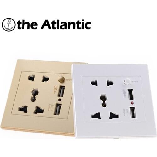 Atlantic Universal Standard 2.1A USB Wall Socket Home Wall Charger Dual 2 Ports USB Outlet Power Charger For Phone White/Gold