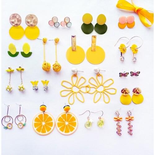 2020 New Womens Fashion Korean Summer Sweet Lovely Yellow Candy Tassel Geometry Dangle Earrings for Girl Cute Jewelry