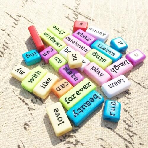New Arrival 520pcs/Lot Colorful Acrylic English Words Printing Jewelry Beads DIY Jewelry Findings Plasitc Character Plastic Bead