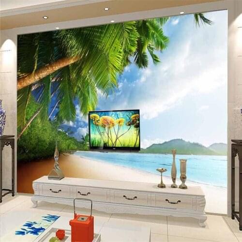Beibehang Personalized custom wallpaper beach landscape painted sofa bedroom TV backdrop papel de parede 3d europeu