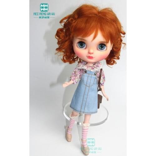 Clothes for doll fit fashion Stylish three-piece T-shirt, denim strap skirt, socks for Blyth Azone 1/6 doll accessories