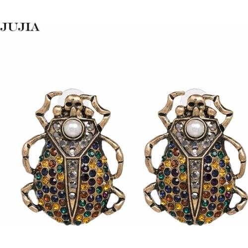 Wholesale JUJIA Vintage Multi-color Stud Earrings For Women Ethnic Animal Shaped Statement Jewelry Crystal Earrings