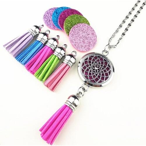 Mandala Ethnic style Essential Oil Diffuser Necklace,Butterfly,Tree of Life Aromatherapy Perfume Locket pendent with Tassels