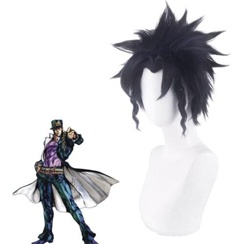 Anime JOJOs Bizarre Adventure Jotaro Kujo Cosplay Wig Black Dark Blue Role Play Wig Halloween Heat Resistant Synthetic Hair