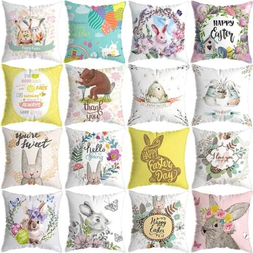 Happy Easter Cushion Rabbit Eggs Decorative Print Pillow Case Polyester Sofa Car Cushion Cover Home Decor Kids Gift Home Decor
