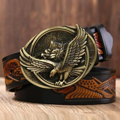 New Fashion Genuine Leather Men Belt Flying Eagle Buckle Wide Cowskin Leather Jeans Male Strap Vintage Design Dress Belt for Men