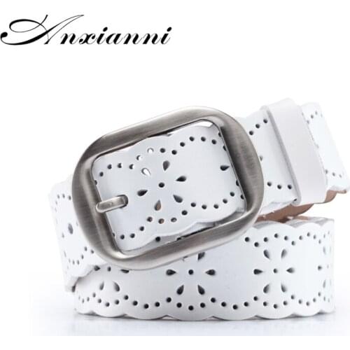 Anxianni Ladies belt leather belt leather fashion wild pants with hollow student national style width 3.5cm
