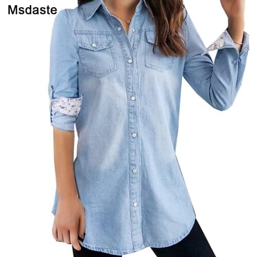 Jeans Shirts 2019 Spring Women Tops and Blouses Blusas Feminina S~3XL Long Sleeve Top Mujer Vintage Blue Ladies Denim Shirt