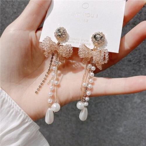 Fashion Korea Palace Style Crystal Flowers Tassel Drop Earrings for Women Baroque Vintage Holiday Jewelry