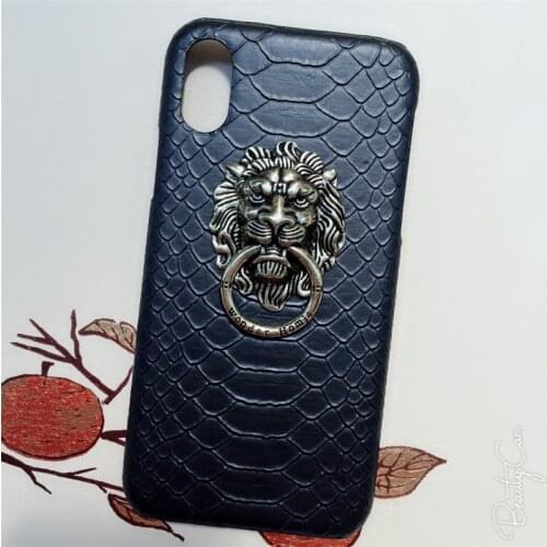 YRFF Fashion metal Lion head Bracket Phone Case For iphone XS X Snake Skin Back cover Cases For iPhone X XS hard Case
