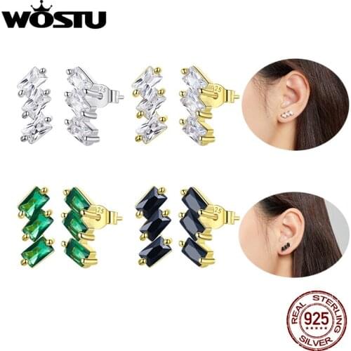 WOSTU Shine blocks-Colorful Zircon Stud Earrings 925 Sterling Silver Vintage Stud Earring Sterling Silver Jewelry Gift BKE1051