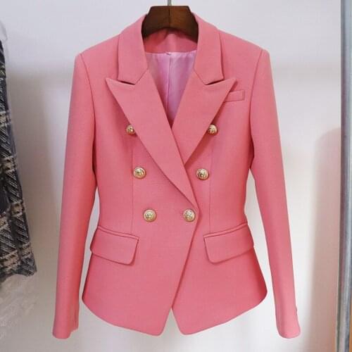 Pink Rose Red Women Blazer Jackets 2021 New Casual Female Coat Double Breasted Gold Button Classic Designer Work Blazers Femme