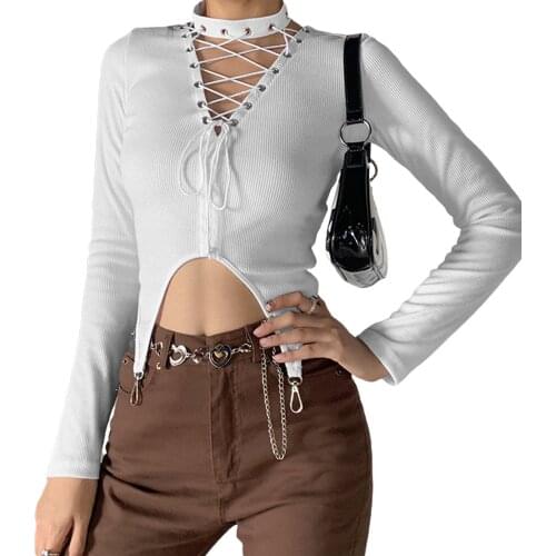 New Women Round Neck Bandage Slim Fit Long Sleeve Drawstring Solid Color Top Fashion Casual Autumn And Winter Tie Top