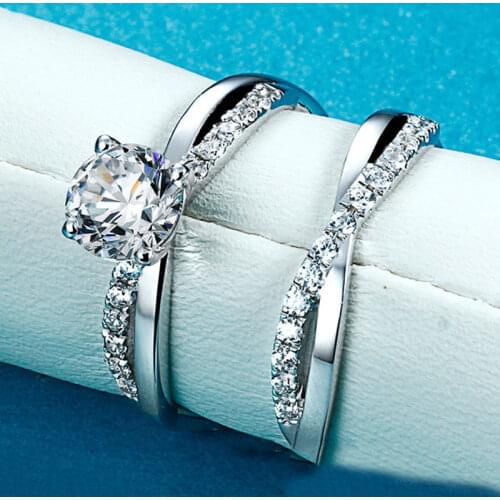 Real 925 Sterling Silver Ring Women Double-layer Crossover Luxury Unique Wedding Engagement Proposal Couple Exquisite Elegant