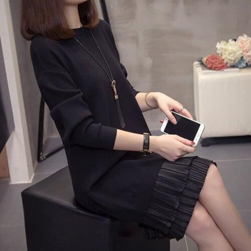 Solid Color Ruffle Pleated Dress Plus Size Lady Sweater Loose Autumn Fashion Casual Base Knitted Dress Women Midi Vestidos y310