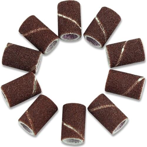 100pcs Art Sanding 180# 120# 80# Grit Bands Nail Bits Circle File Drill Manicure Abrasive Drum Sleeves Tools For Dremel Machine