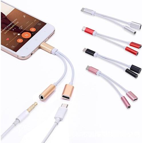 2 in1 Type-C Adapter 3.5mm Jack Earphone to USB-C Charge Listen Calling for Huawei Xiaomi Mobile Phone Aux Dual Jack Splitter