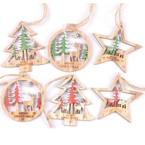 3Pcs Tree/star Pattern Christmas Red Green Wooden Ornaments Decor For Home Xmas Tree Hanging Pendants Wood Slices Crafts c2353
