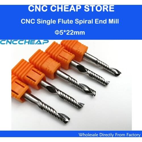5pcs Carbide CNC Router Bits one Flute Spiral End Mills Single Flute Milling Cutter Tool Acrylic ABS PVC Cutter SHK 5mm CEL 22mm