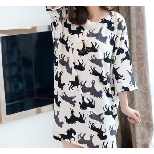 50pcs/lot new fashon womens O-neck horse printat dress