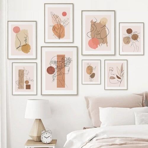 Abstract Girl Face Flower Leaf Geometry Wall Art Canvas Painting Nordic Posters And Prints Wall Pictures For Living Room Decor