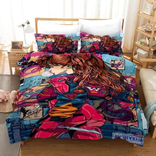 Anime Evangelion 3D Printed Bedding Set EVA Asuka Duvet Cover King Queen Full Twin Size for Bedroom Decor