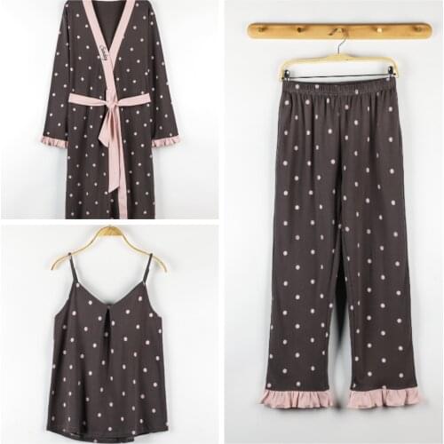 ATOXY Autumn/Winter Velvet 3 Piece Sexy Pajamas Set Cotton Dressing Gown Sling Shorts Warm Robe Spring Sleepwear Women Set