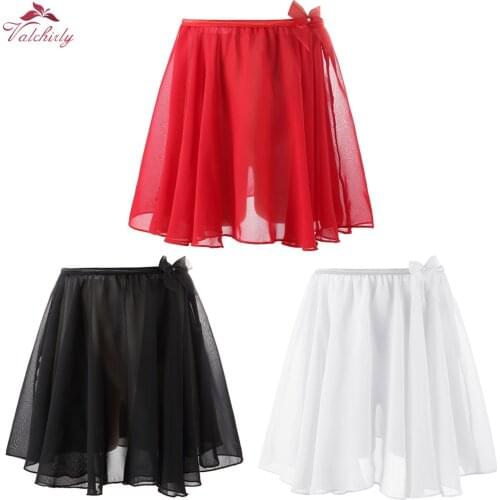 White Kids Ballet Dance Skirt Girls Soft Chiffon Skirts Elastic Waistband Bow with Diamond Decoration for Performance