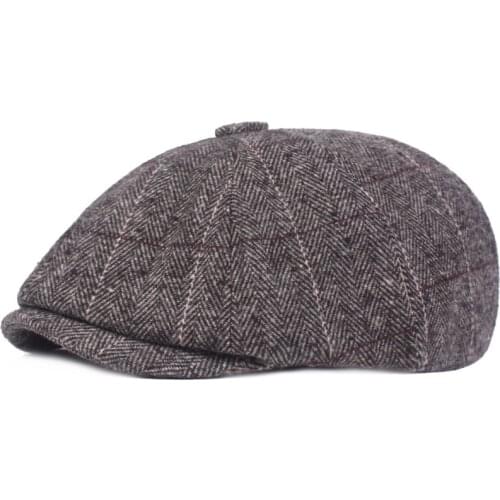 HT2020 Men Women Winter Beret Vintage Retro Octagonal Flat Newsboy Cap Autumn Winter Artist Painter Unisex Plaid Retro Beret Cap