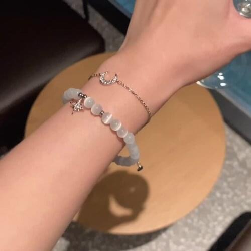 Double-layer opal star and moon beaded bracelet set female ins temperament Japanese and Korean simple student star moon bracelet