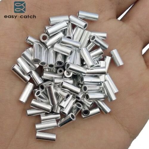 Easy Catch 100pcs White Round Aluminum Fishing Tube Fishing Wire Pipe Crimp Sleeves Connector Fishing Line Accessories