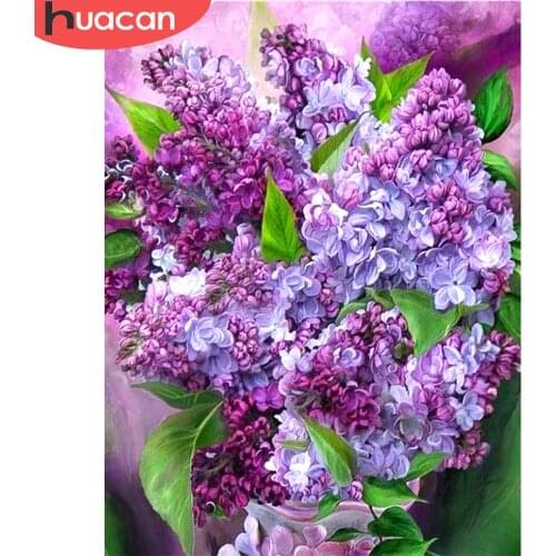 HUACAN DIY Diamond Embroidery Painting Flower With Home Decoration Cross Stitch Purple Lilac Diamond Mosaic