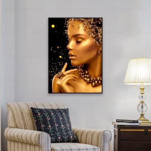 Black and Gold Woman Sexy Nude African Art Oil Painting on Canvas Cuadros Posters and Prints Wall Art Picture for Living Room