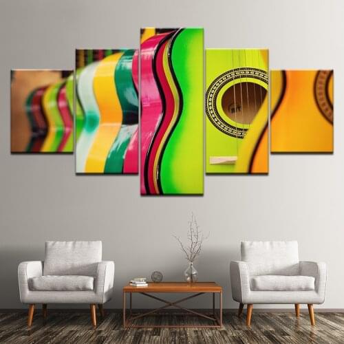 Canvas Painting many colorful guitar 5 Pieces Wall Art Painting Modular Wallpapers Poster Print for living room Home Decor