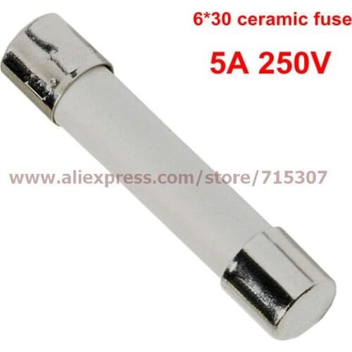 PHISCALE 100pcs 6*30 / 6x30mm Ceramic fuse 5A 250V