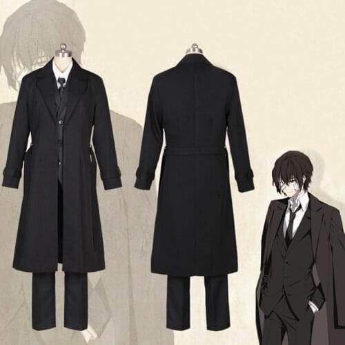 Anime Bungo Stray Dogs Dazai Osamu Cosplay Costume Black Trench Outfit Jacket Anime Men Adult Halloween Christmas Suits Coat