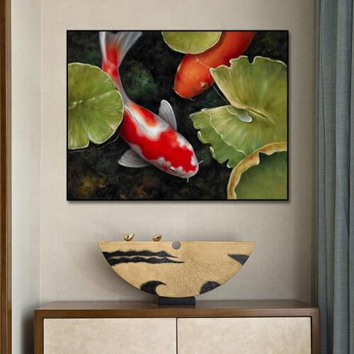 Red Fish In The Water Oil Painting Canvas Print Poster Wall Art Picture For Living Room Home Decor Wall DecorationFrameless