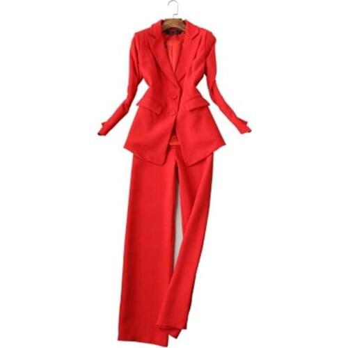 Red suit suit women autumn New fashion female self-cultivation ladies long-sleeved small suit + straight pants suit women
