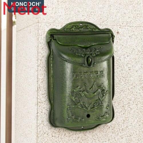 Creative Cast Iron Crafts Wall-Mounted Flower Blooming Rich Letter Box Mailbox Dark Green Iron Mailbox