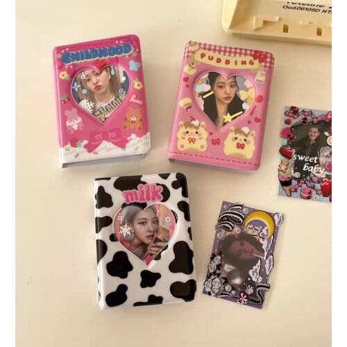 Cute 3 Inch PVC Gilrs Heart Album Photos Pink Bear Milk Storage Card Bag Cartoon Postcards Collect Organizer Name card book