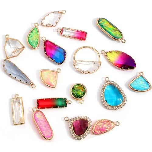 Crystal Glass Fashion Pendant Gradient Geometric Crystal Glass Pendant For Jewelry DIY Necklace Bracelet Earrings Accessories