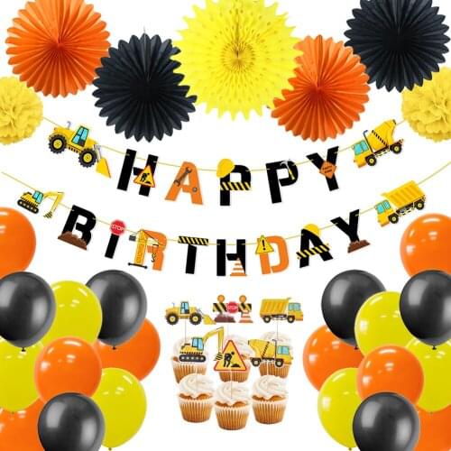 Super Construction Vehicle Birthday Party Full Decorations Set Kids Boys Happy Birthday Banner Home DIY Decor Baby Shower Favors