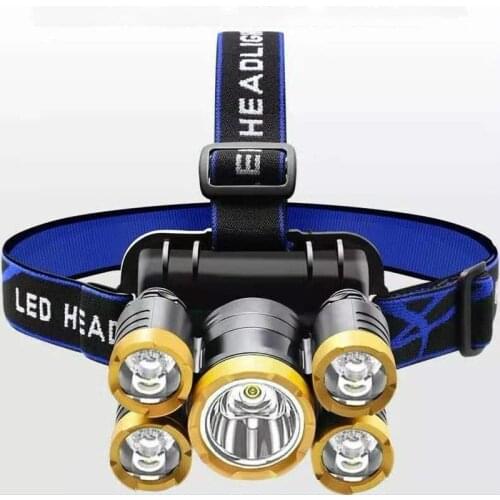 Led Five-head Headlights Are Super Bright Rechargeable Outdoor Long-range Super Bright Head-mounted Night Fishing Miners Lamp