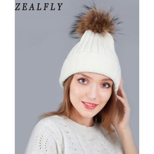Natural Fox Fur Pompon Winter Hat For Women Thick Beanie Hats Knitted Caps MenS Brand Solid Colors Ski Gorros